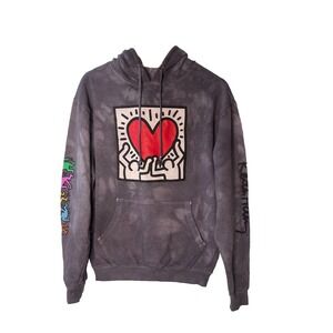 Lonely Crowd x Keith Haring Tie Dye Graphic Print‎ Crew Neck Hoodie Sz Small